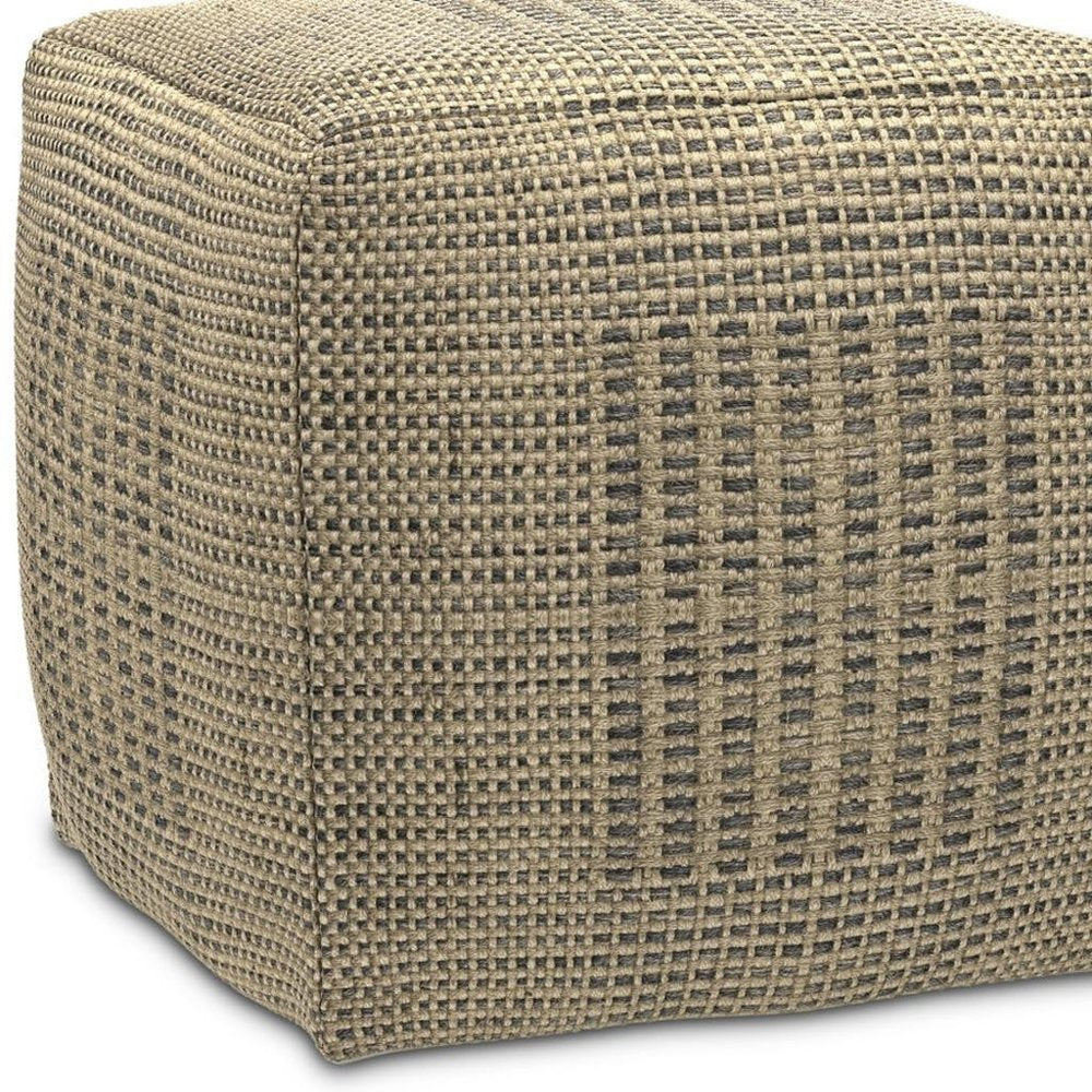 18" Gray and Natural Jute Cube Pouf Ottoman