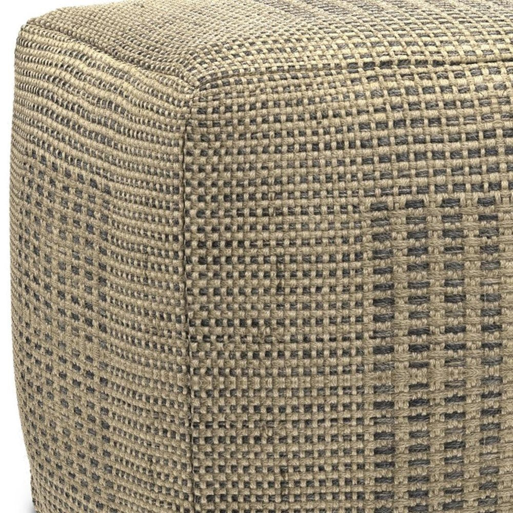 18" Gray and Natural Jute Cube Pouf Ottoman