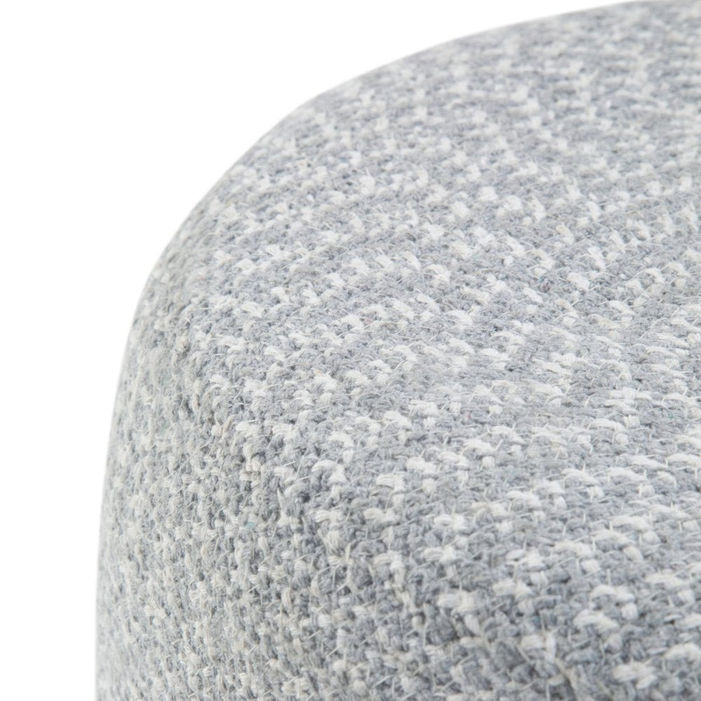 20" Blue and White Cotton Abstract Round Pouf Ottoman