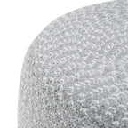 20" Blue and White Cotton Abstract Round Pouf Ottoman