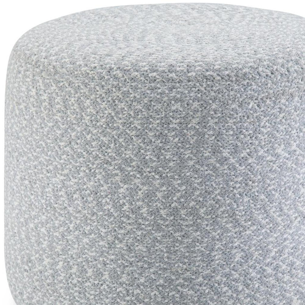 20" Blue and White Cotton Abstract Round Pouf Ottoman