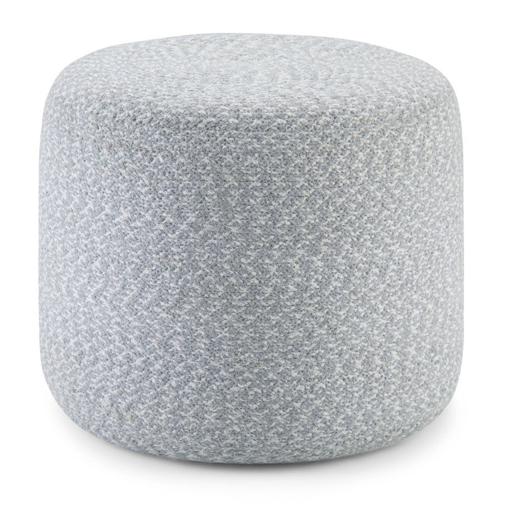 20" Blue and White Cotton Abstract Round Pouf Ottoman