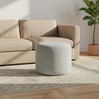 20" Blue and White Cotton Abstract Round Pouf Ottoman