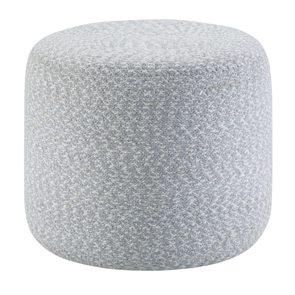 20" Blue and White Cotton Abstract Round Pouf Ottoman