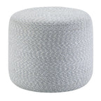20" Blue and White Cotton Abstract Round Pouf Ottoman