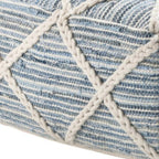 20" Blue and White Cotton and Wool Geometric Pouf Ottoman