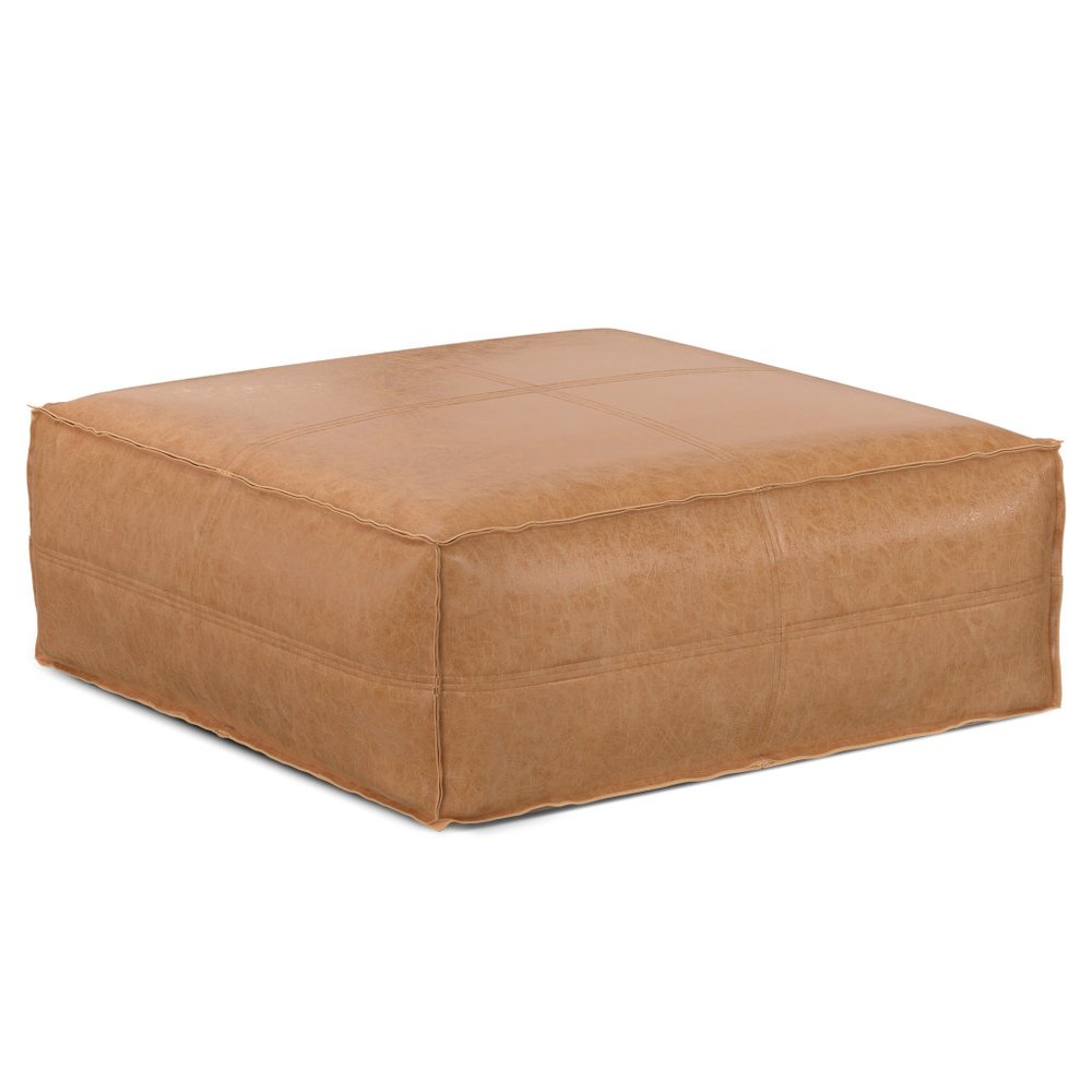 36" Dark Brown Faux Leather Pouf Ottoman