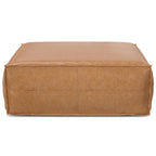 36" Dark Brown Faux Leather Pouf Ottoman