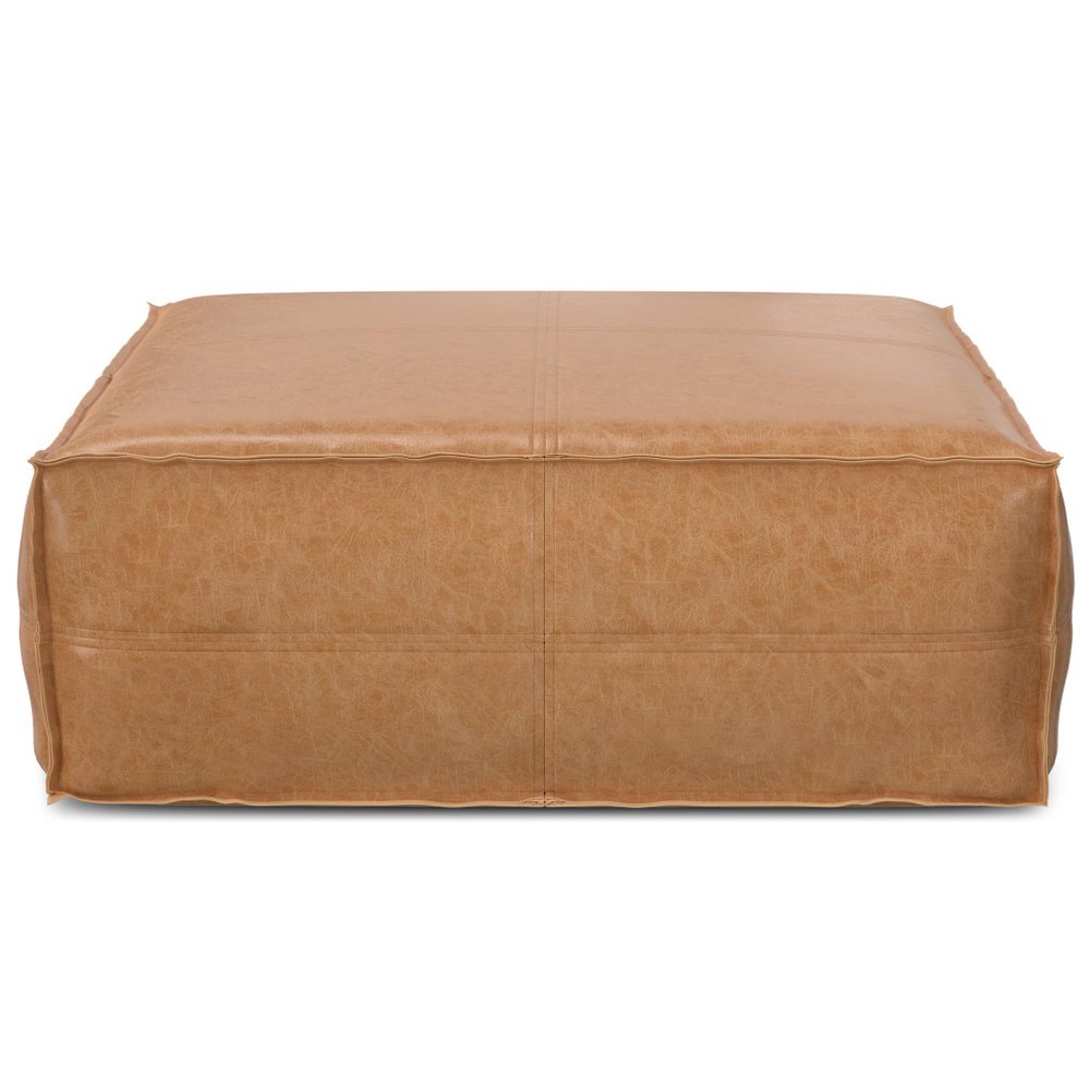 36" Dark Brown Faux Leather Pouf Ottoman