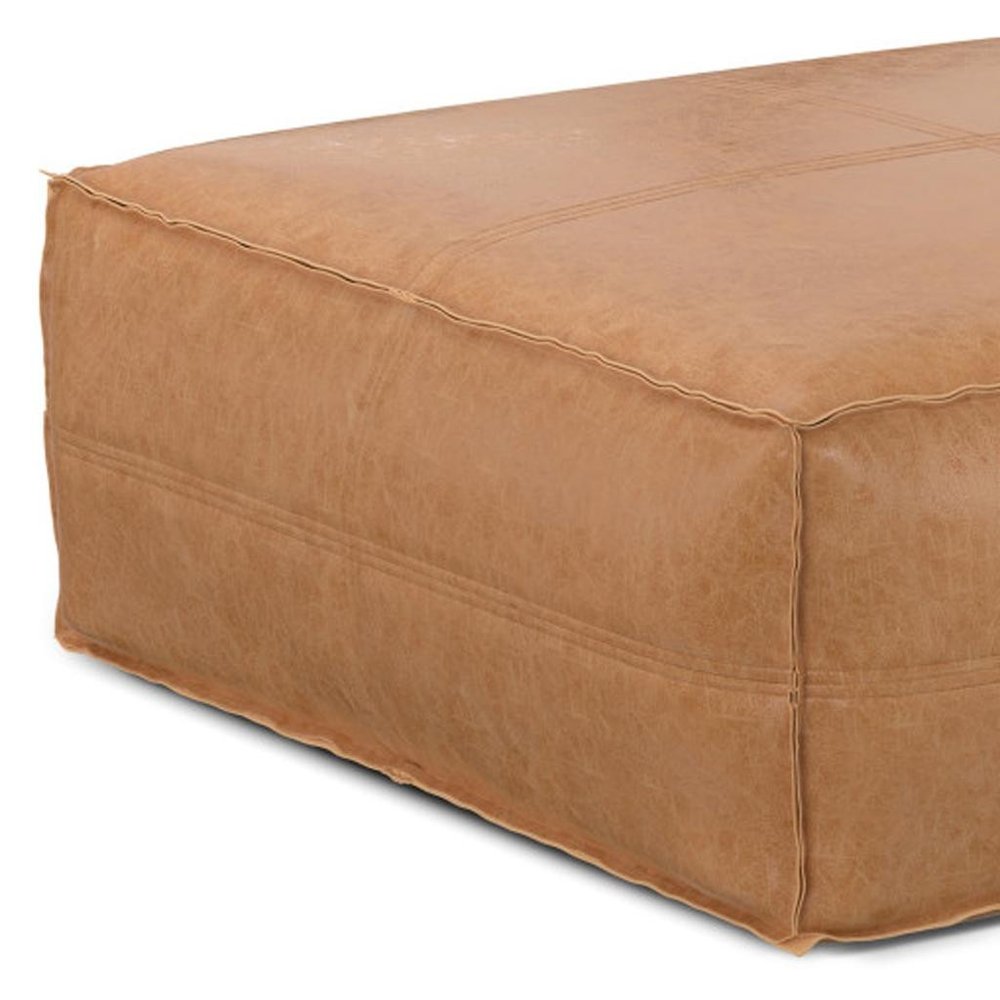 36" Dark Brown Faux Leather Pouf Ottoman
