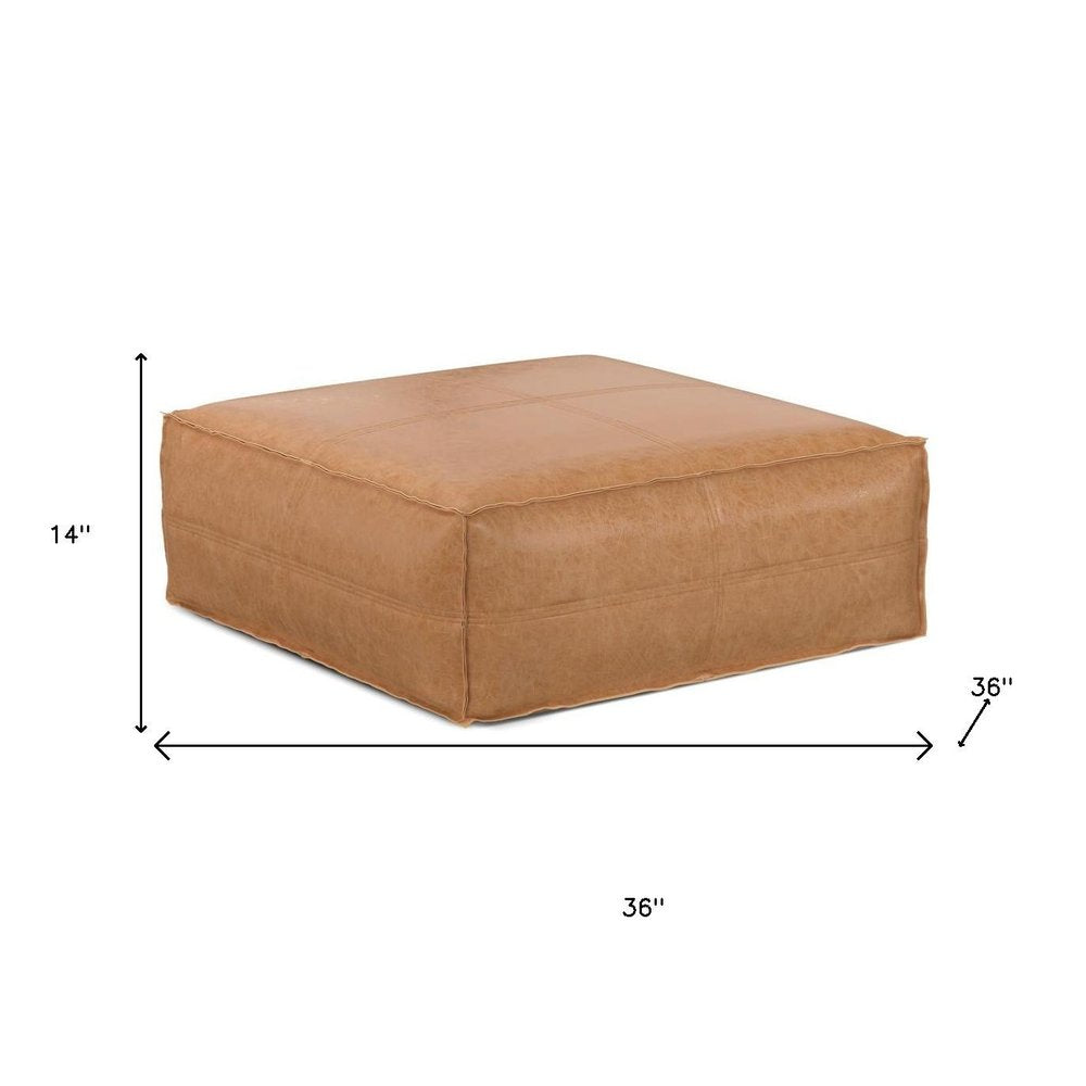 36" Dark Brown Faux Leather Pouf Ottoman