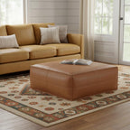 36" Dark Brown Faux Leather Pouf Ottoman