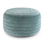 20" Turquoise Velvet Ribbed Round Pouf Ottoman