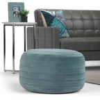 20" Turquoise Velvet Ribbed Round Pouf Ottoman