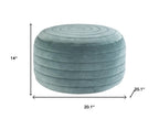 20" Turquoise Velvet Ribbed Round Pouf Ottoman