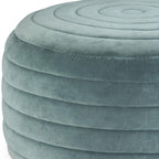20" Turquoise Velvet Ribbed Round Pouf Ottoman