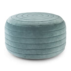 20" Turquoise Velvet Ribbed Round Pouf Ottoman