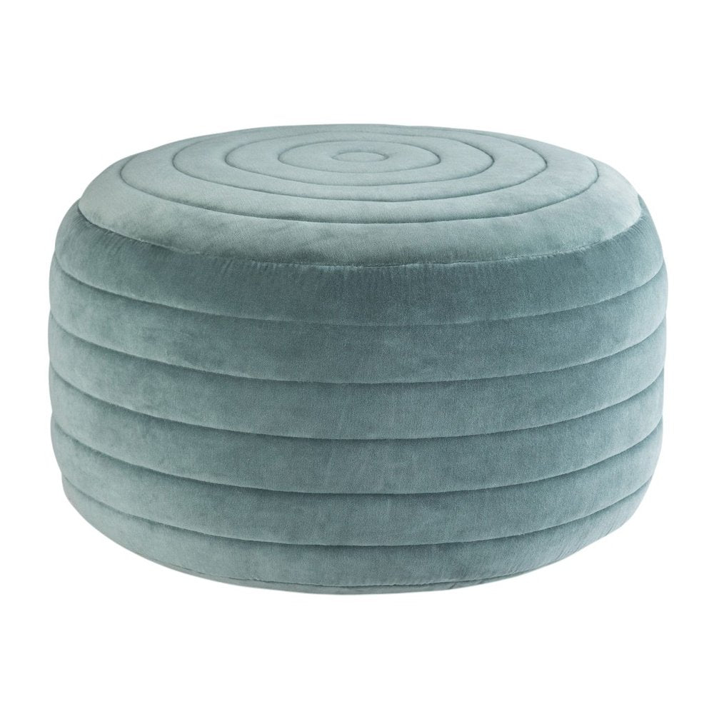 20" Turquoise Velvet Ribbed Round Pouf Ottoman