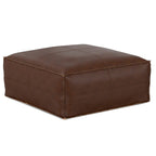 30" Dark Brown Faux Leather Pouf Ottoman