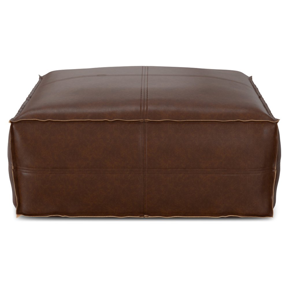 30" Dark Brown Faux Leather Pouf Ottoman
