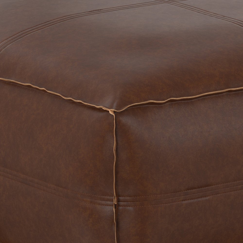 30" Dark Brown Faux Leather Pouf Ottoman