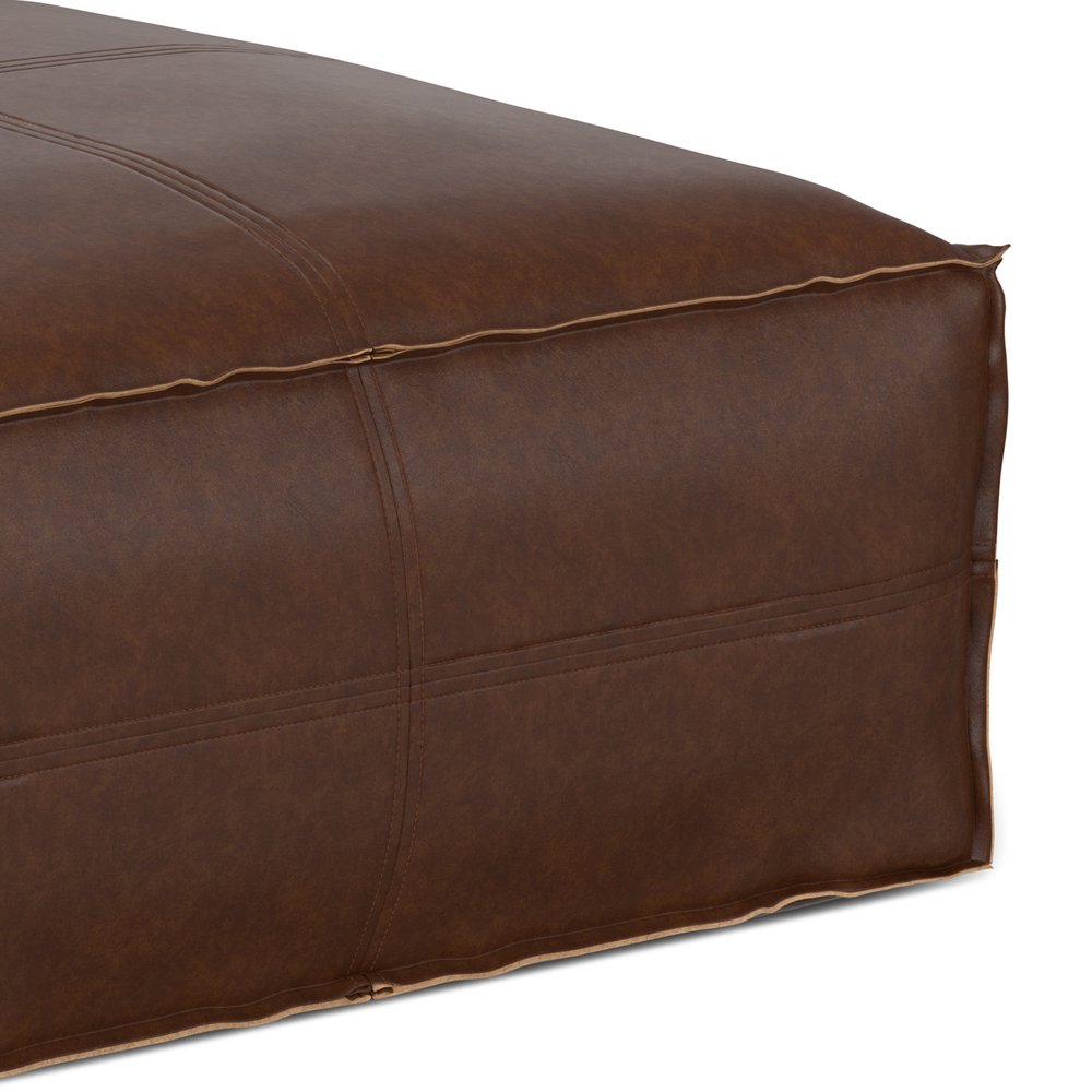 30" Dark Brown Faux Leather Pouf Ottoman