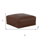 30" Dark Brown Faux Leather Pouf Ottoman