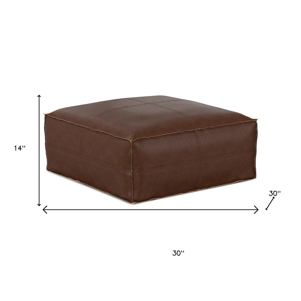 30" Dark Brown Faux Leather Pouf Ottoman