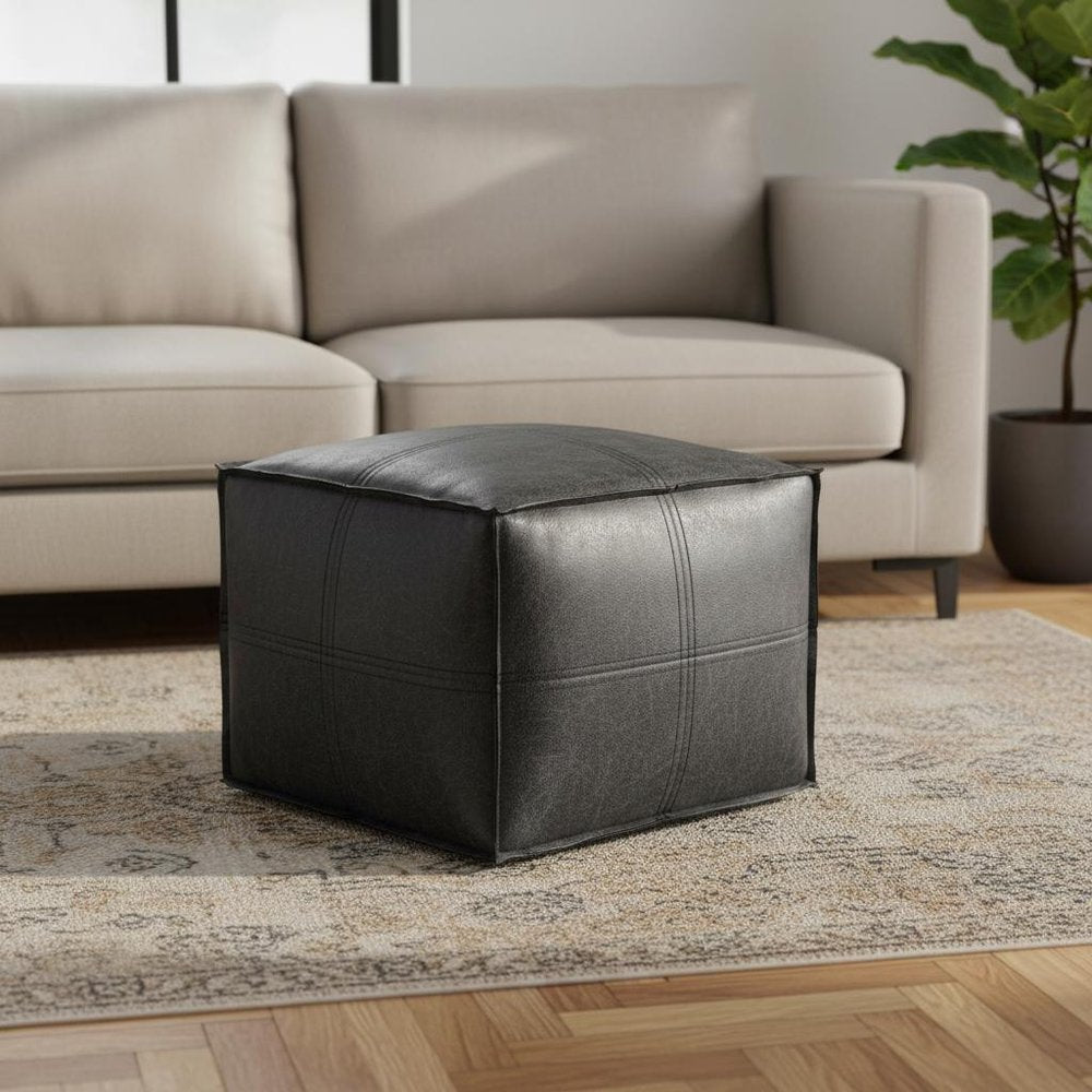 18" Brown Faux Leather Pouf Ottoman