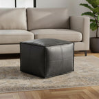 18" Brown Faux Leather Pouf Ottoman