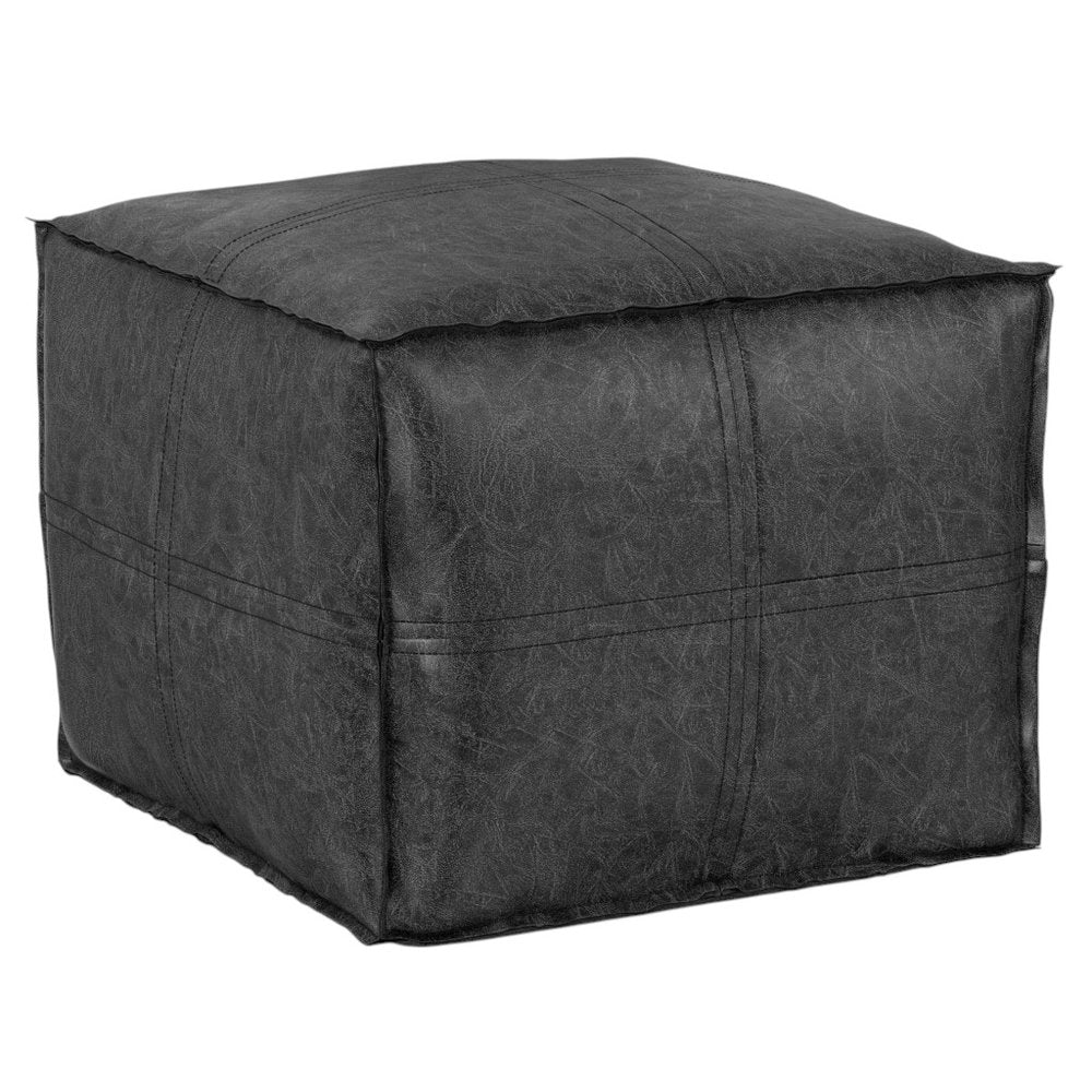 18" Brown Faux Leather Pouf Ottoman