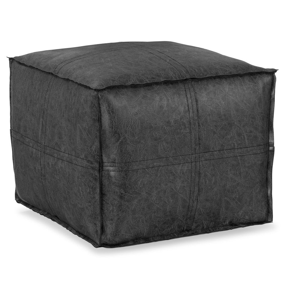 18" Brown Faux Leather Pouf Ottoman