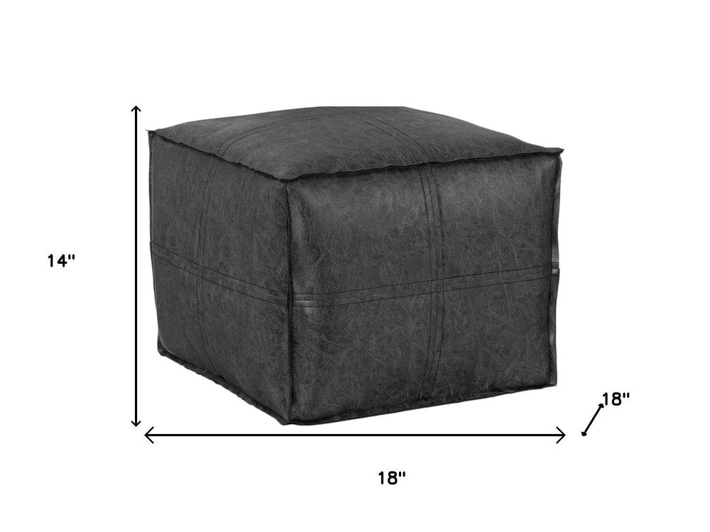 18" Brown Faux Leather Pouf Ottoman