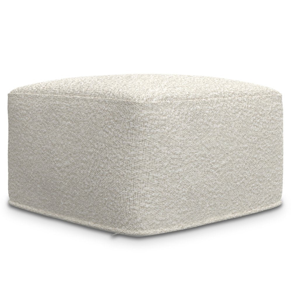 24" Ivory Boucle Pouf Ottoman