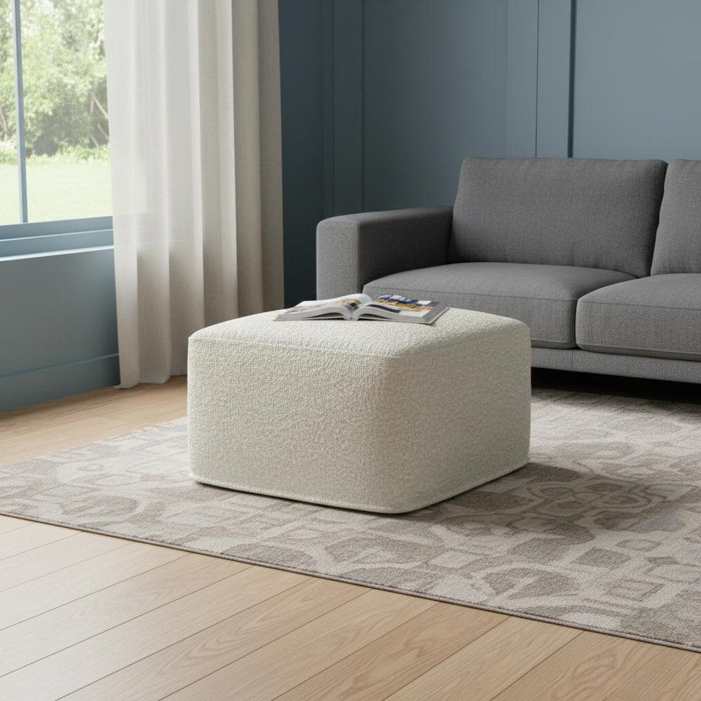 24" Ivory Boucle Pouf Ottoman