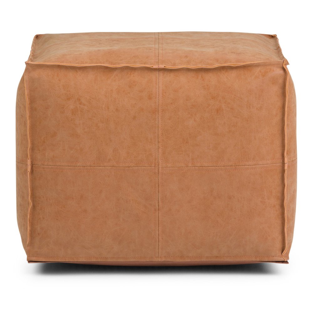 18" Brown Faux Leather Pouf Ottoman