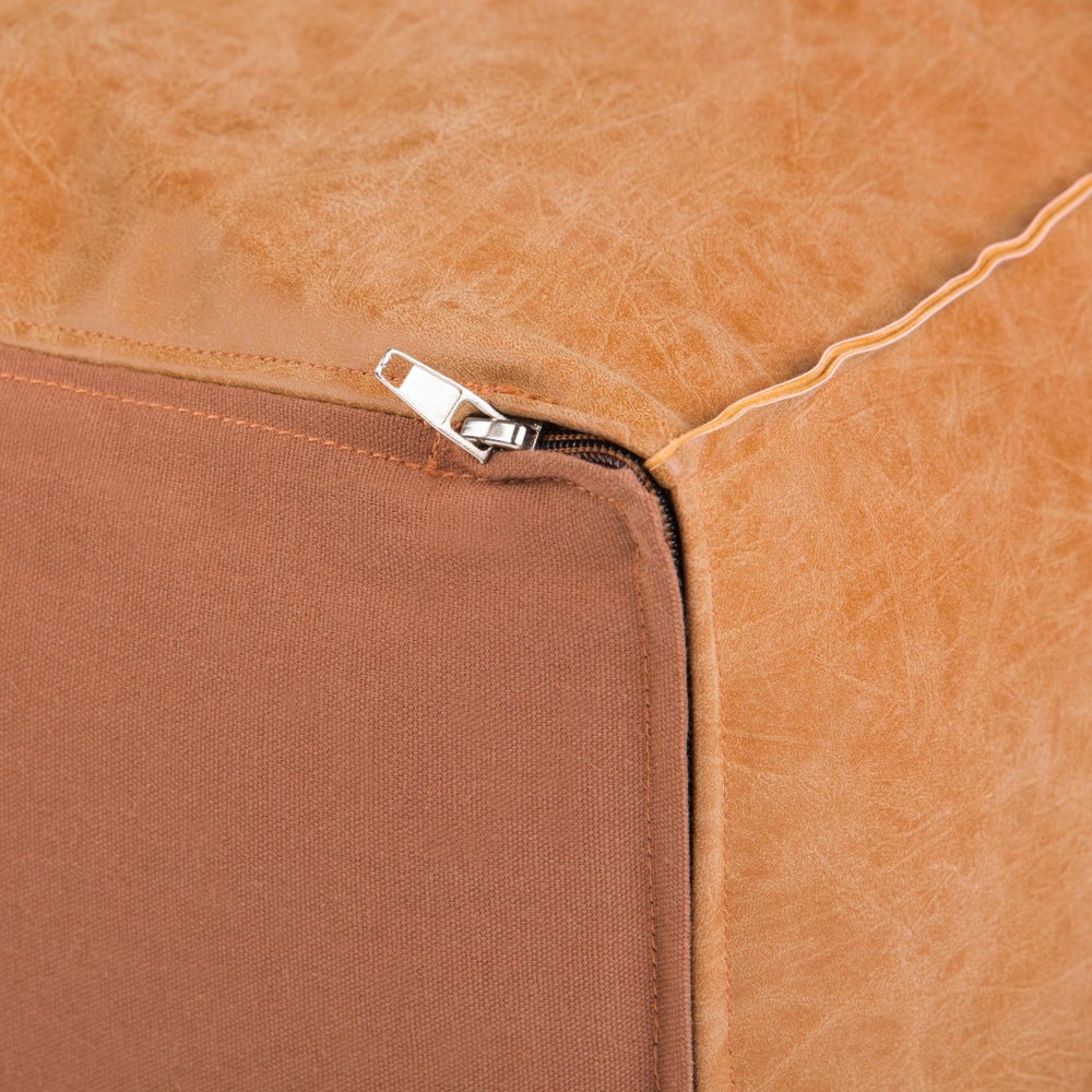 18" Brown Faux Leather Pouf Ottoman
