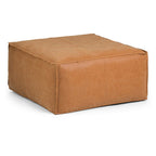 30" Dark Brown Faux Leather Pouf Ottoman