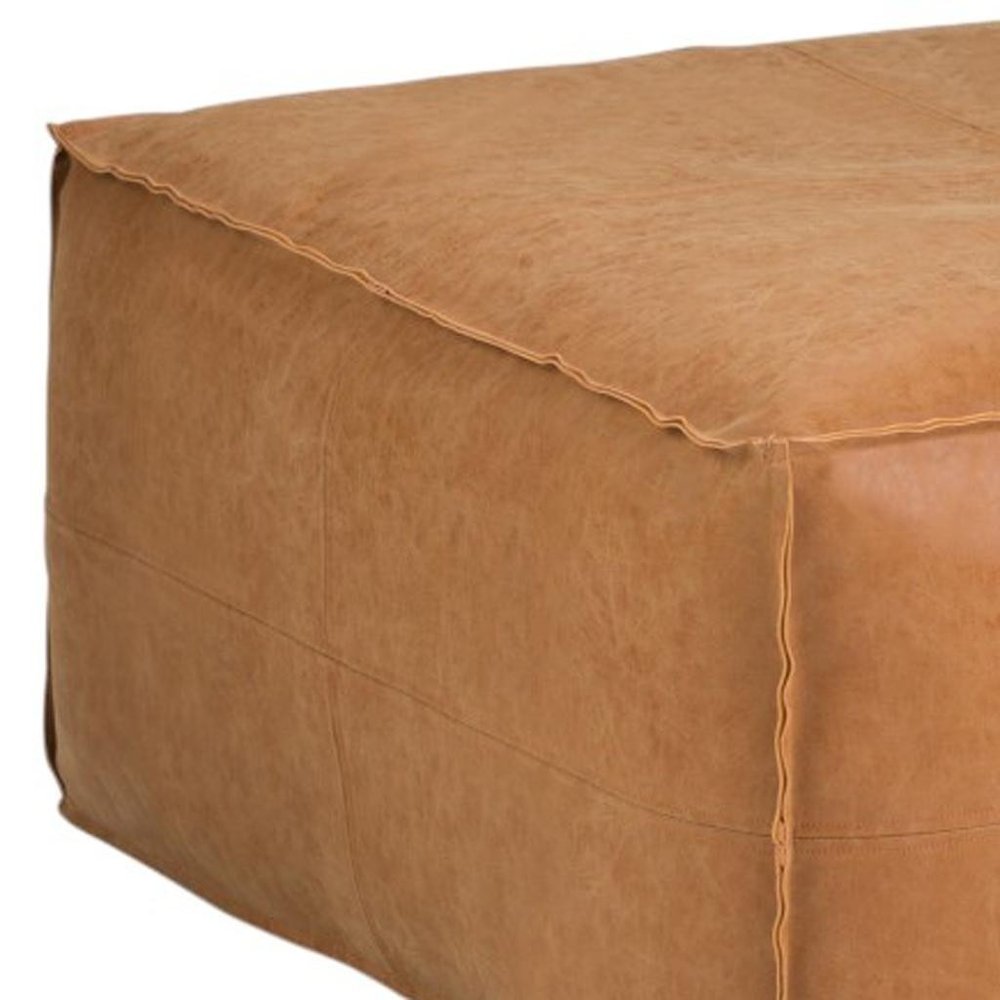 30" Dark Brown Faux Leather Pouf Ottoman