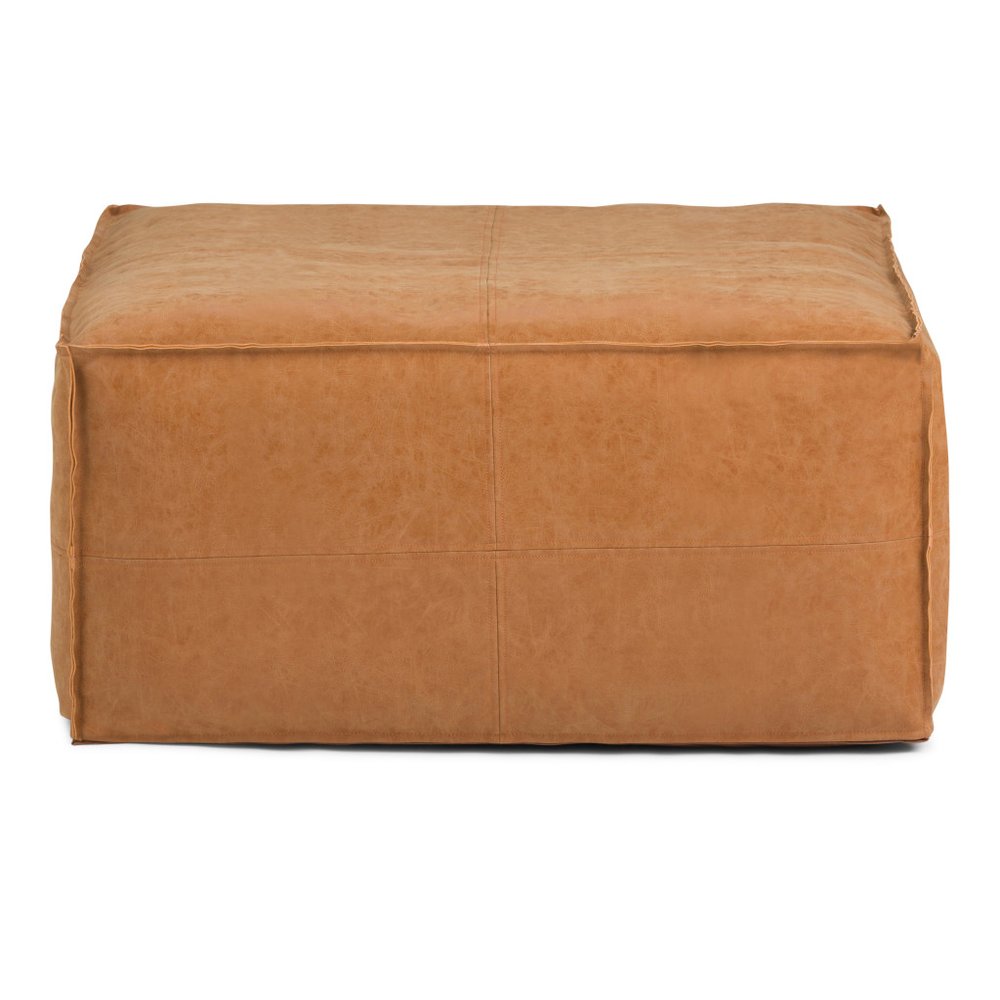 30" Dark Brown Faux Leather Pouf Ottoman