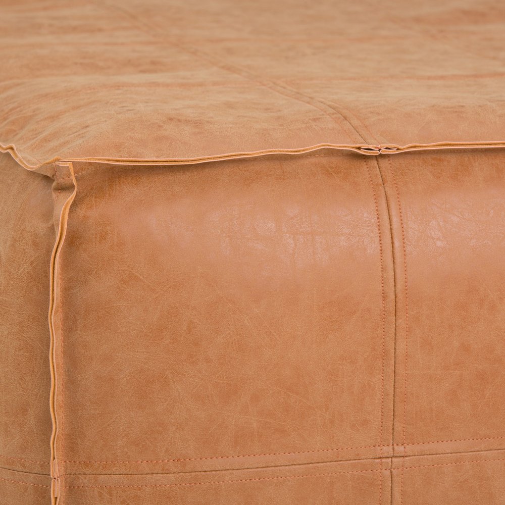 30" Dark Brown Faux Leather Pouf Ottoman