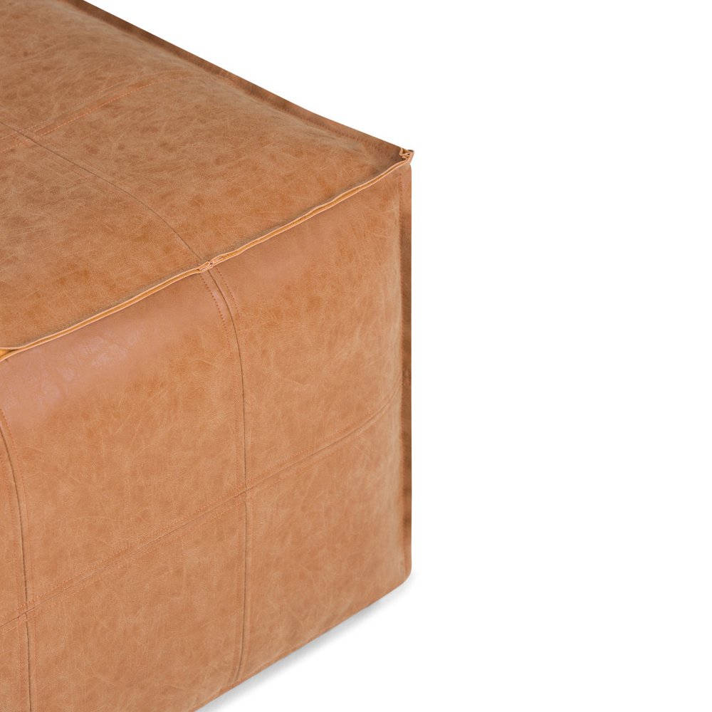 30" Dark Brown Faux Leather Pouf Ottoman