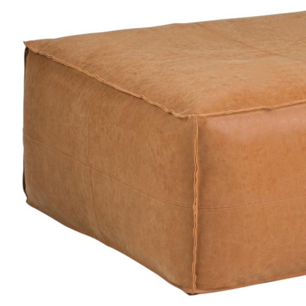 30" Dark Brown Faux Leather Pouf Ottoman