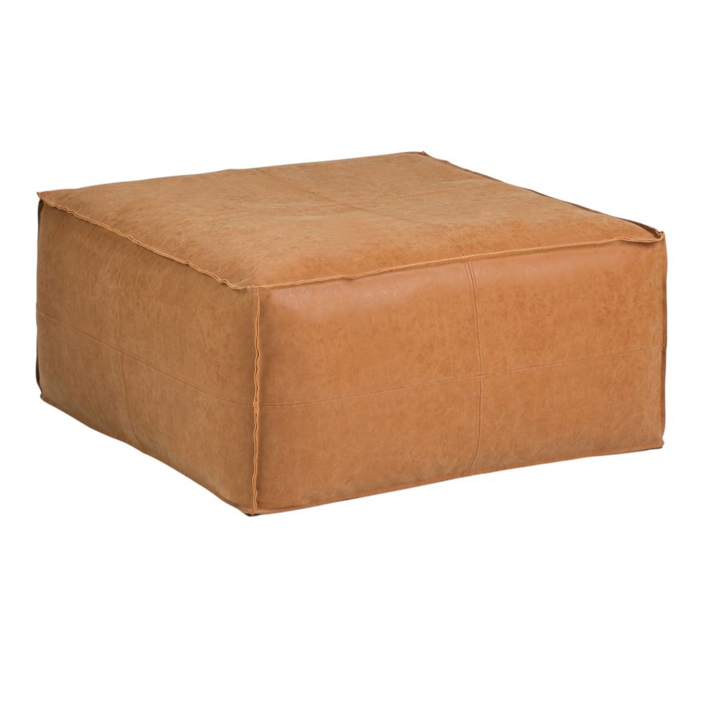 30" Dark Brown Faux Leather Pouf Ottoman