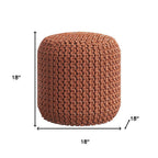 18" Orange Polyester Round Outdoor Pouf Ottoman