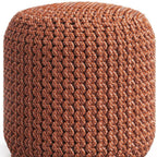 18" Orange Polyester Round Outdoor Pouf Ottoman