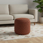 18" Orange Polyester Round Outdoor Pouf Ottoman