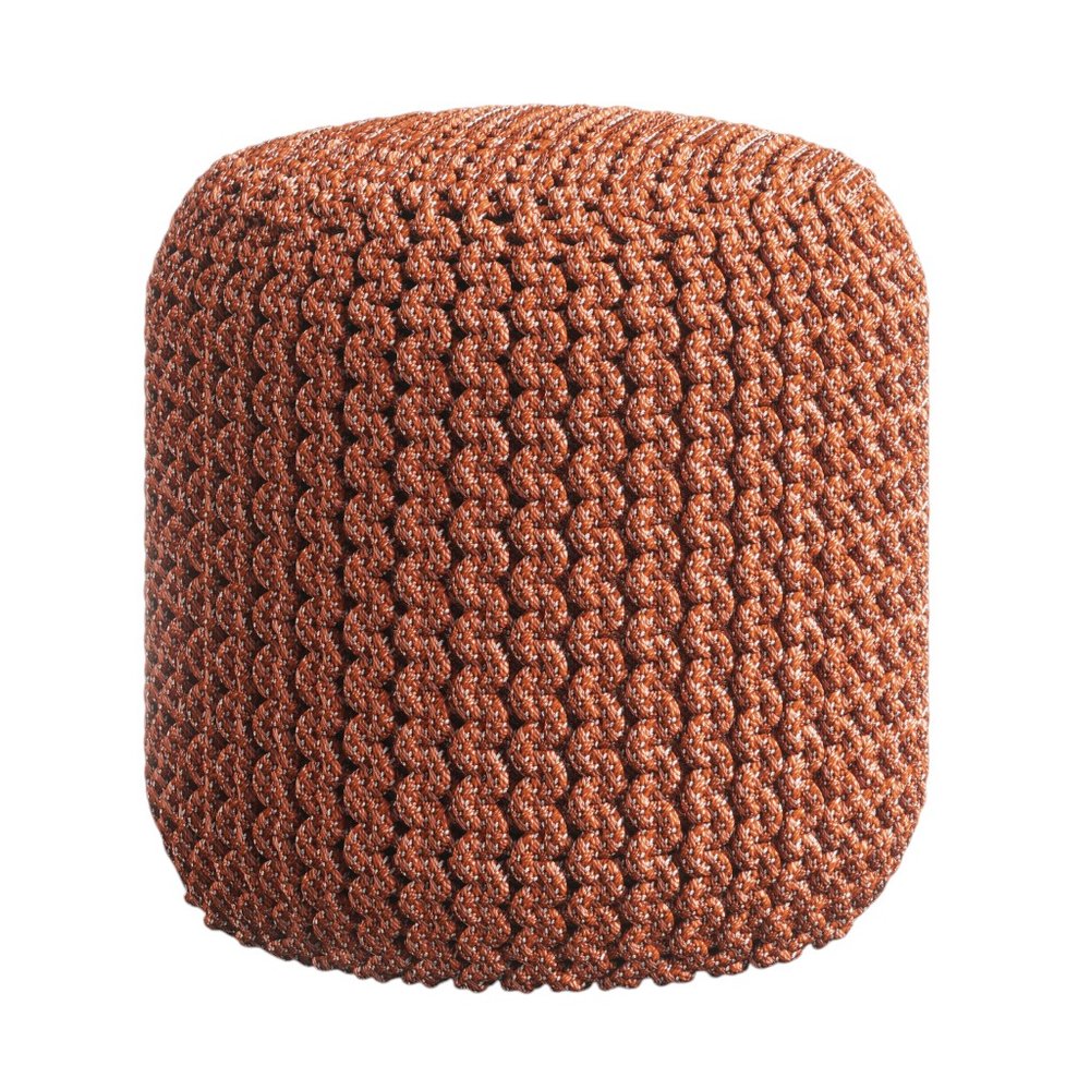 18" Orange Polyester Round Outdoor Pouf Ottoman