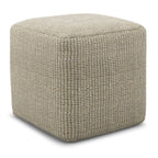 18" Cream Polyester Cube Outdoor Pouf Ottoman