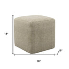 18" Cream Polyester Cube Outdoor Pouf Ottoman